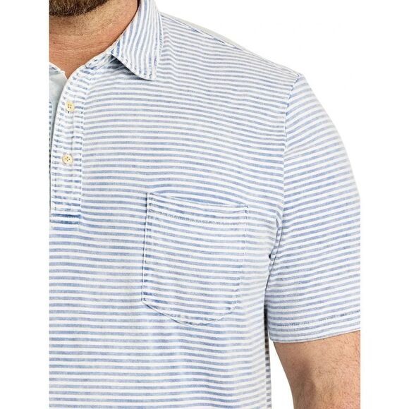 Faherty Mens Isle Striped Polo Sz 2XL Sunwashed Indigo Organic Cotton - Picture 2 of 9